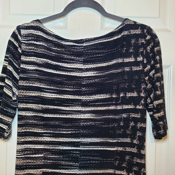 Anne Klein Black Tan White Striped Bodycon Dress Women’s Size 12. - Picture 7 of 11